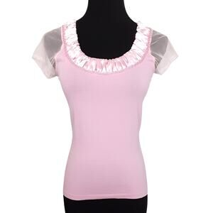 Vintage 90s Satin Collar Baby Tee Sheer Cap Sleeve Sz S Coquette Wicked Glinda